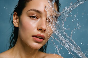 Naklejka premium Refreshing splash on face