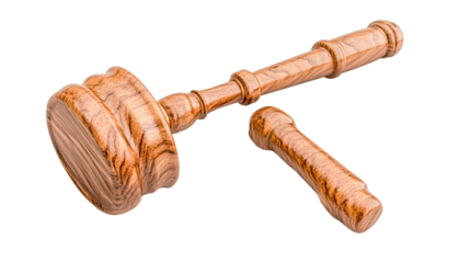 Wooden Gavel Isolated on a Clean White Background - Legal, Justice, and Courtroom Symbol  isolated on a transparent background.