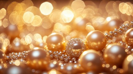 Luxurious Golden Pearls and Sparkling Lights Background