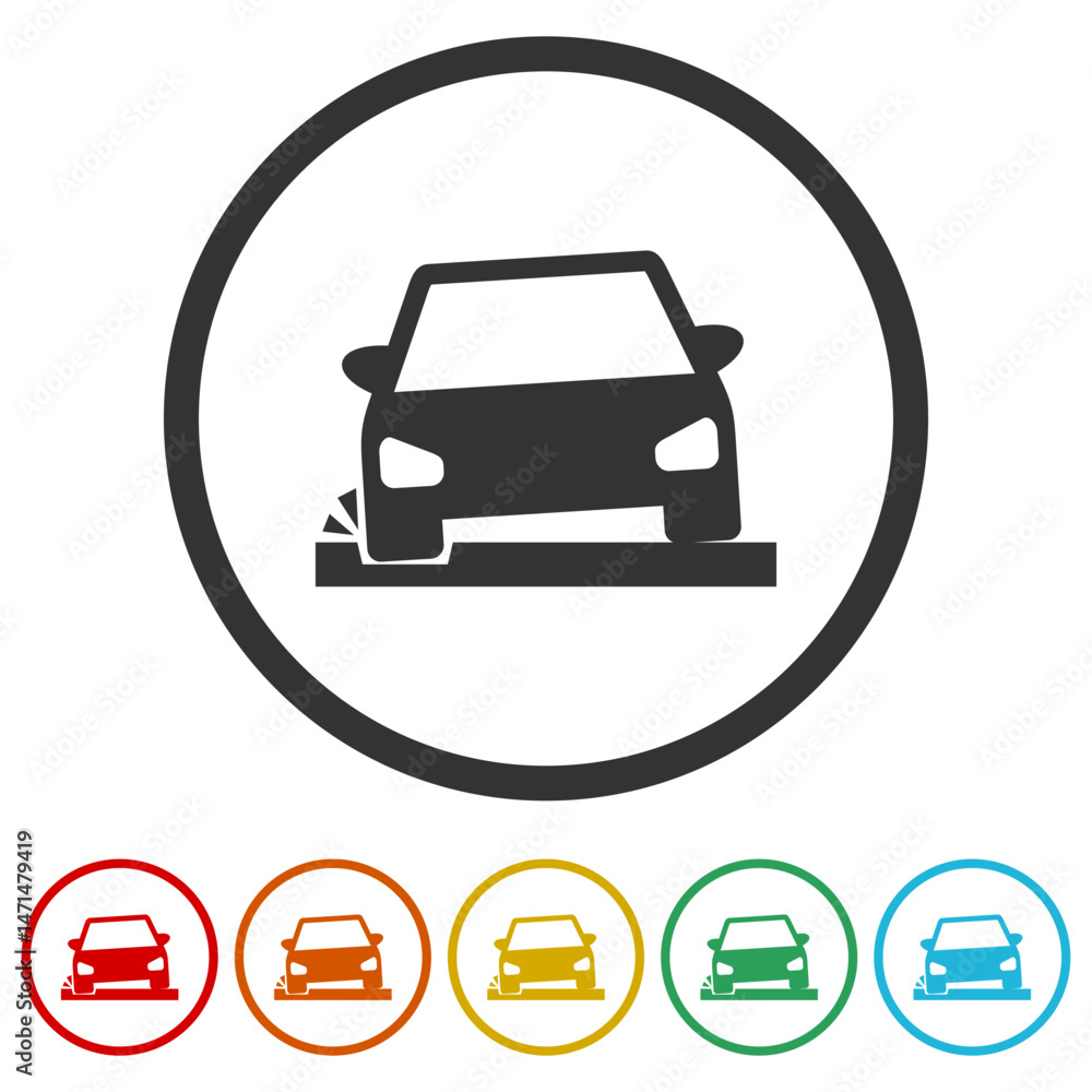 Poster pothole on road icon. set icons in color circle buttons