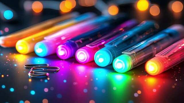 Colorful futuristic light tubes arranged in parallel lines glowing with neon energy.