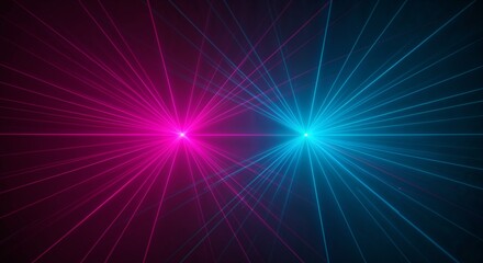 Abstract laser light beams in pink and blue on dark background  