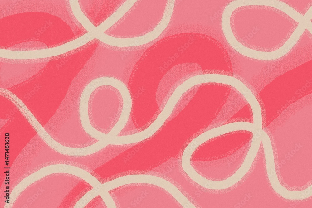 Poster abstract patterns of lines and curves in soft pink tones