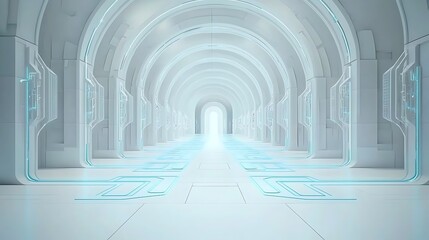 Fototapeta premium Futuristic arched tunnel, light blue accents