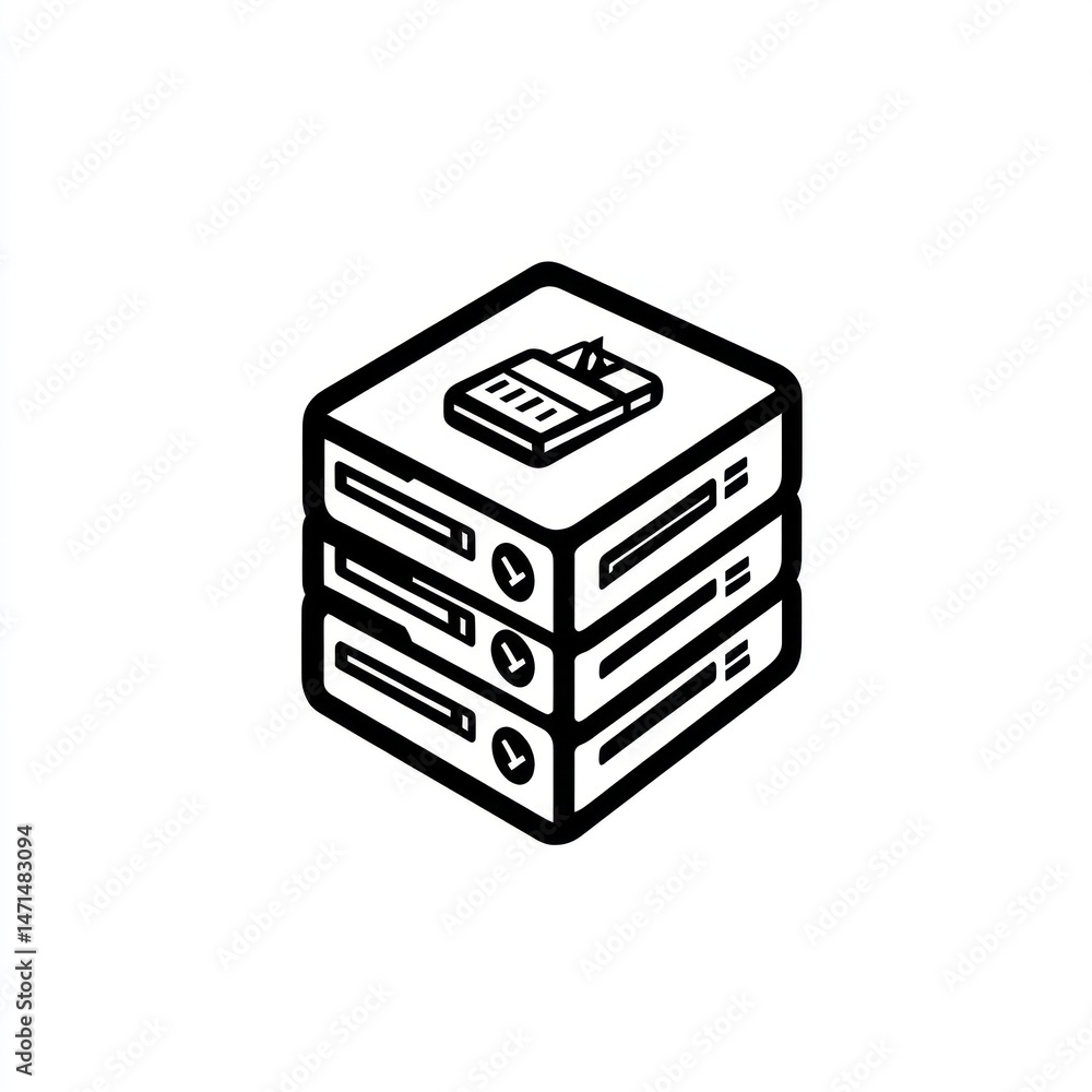 Poster data server stack, secure storage, digital information, cloud computing, isometric illustration