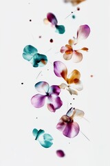 Fototapeta premium Delicate petals floating gracefully, showcasing vibrant colors and intricate details in a serene, minimalist composition.