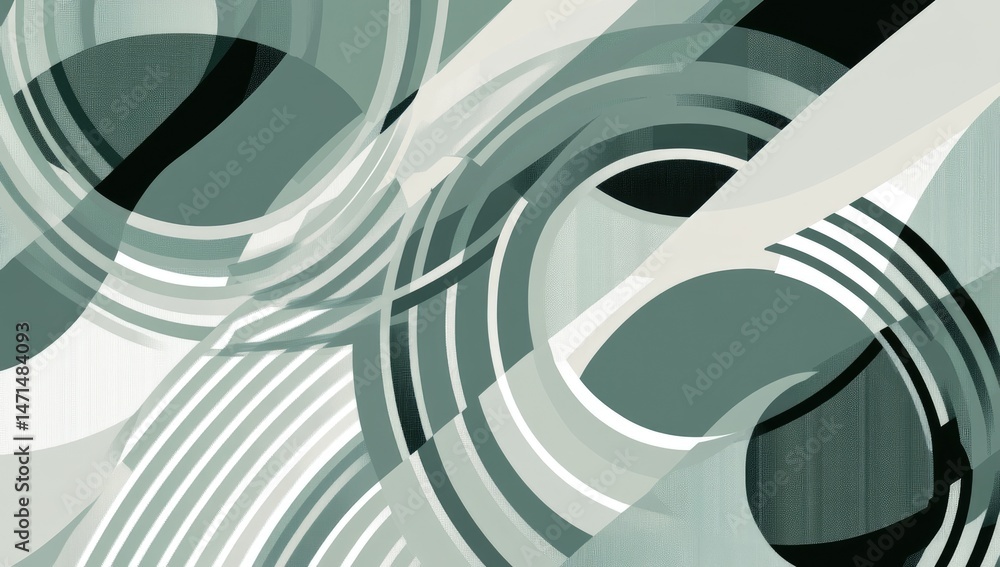 Poster abstract grayscale artwork with overlapping circles and lines