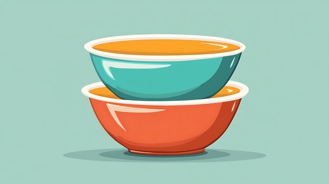 Stacked bowls with teal orange soup.