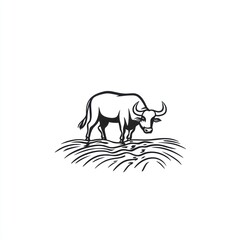 Fototapeta premium Buffalo grazing field rural landscape agriculture