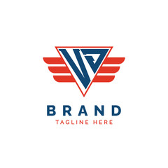 Patriotic VJ Logo Initials. Letter VJ Winged Logo. Red and Blue Triangle VJ with Wing for Aviation, Delivery Services, Sports, Military and Security Agencies