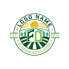 Modern Farmhouse FO Logo Design. Letter FO Agriculture Logo with Sun, Field, and Nature Elements