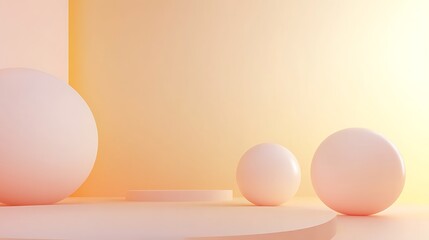 Pastel spheres with platform, and soft light.