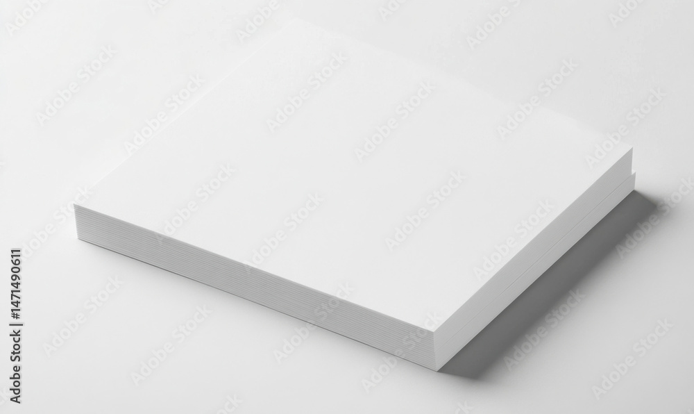 Leinwandbilder A neat stack of blank white paper sheets rests on a light gray surface, ready for printing or design projects.  The clean, minimalist presentation offers a versatile backdrop. : Generative AI