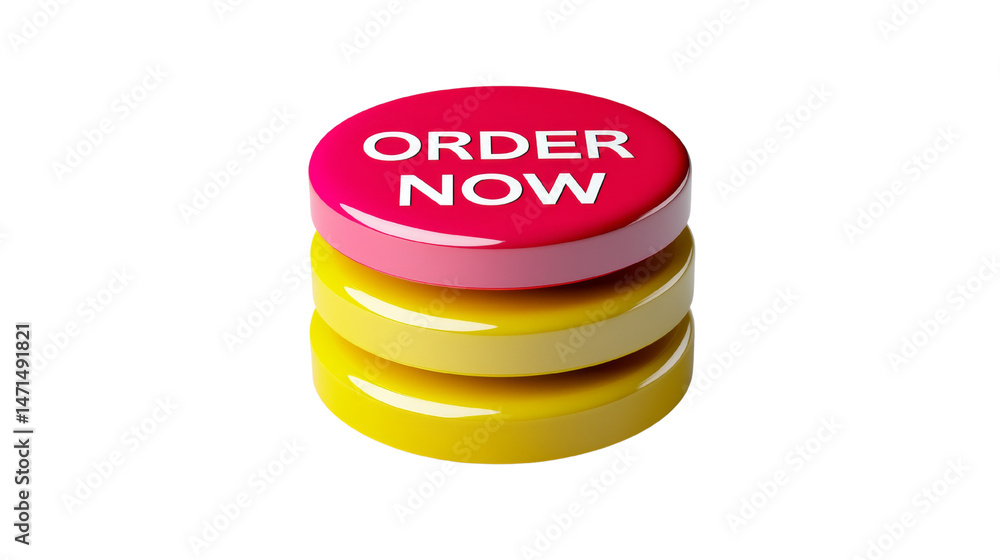 Poster Vibrant call to action: a colorful 3D rendered 'order now' button stack