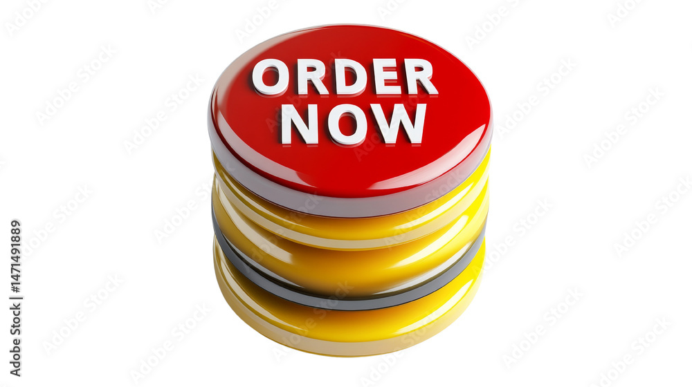 Poster vibrant 3d render of an 'order now' button encouraging immediate purchase