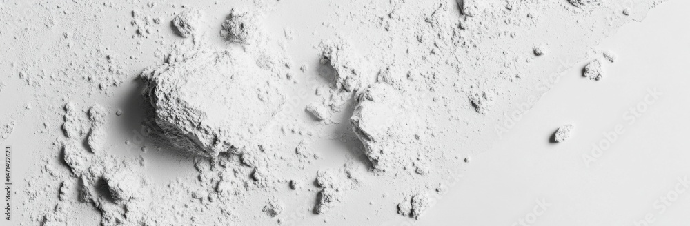 Poster a high-resolution image showcasing a textured expanse of off-white powder, exhibiting a rugged, moun