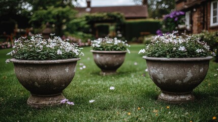 Flower Pot Arrangement on Green Lawn