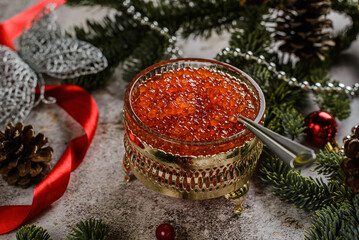 red caviar in the caviar bowl