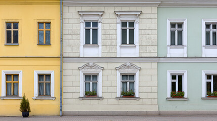 Pastel facade with simple details, a clean urban backdrop. Minimalist charm in soft daylight.