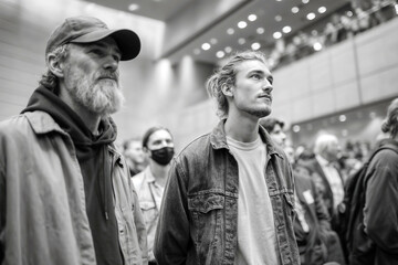 Fototapeta premium Photojournalist Image of Engaged Crowd Listening at Public Forum