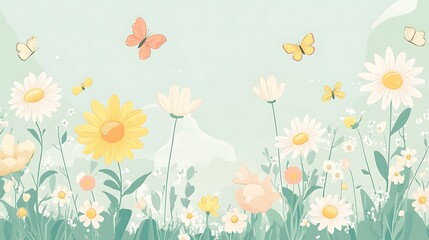 Fototapeta premium Spring Meadow Butterflies Flowers. (2)