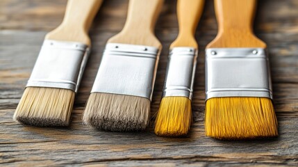 Four Paint Brushes on Wooden Surface