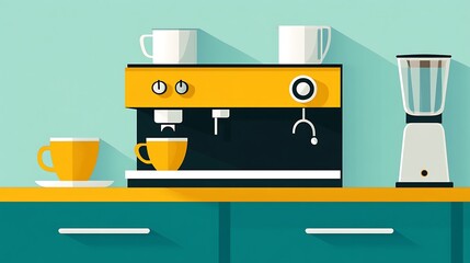 Espresso Machine Kitchen Flat Design.