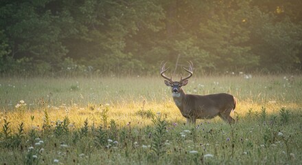 Majestic buck in golden meadow