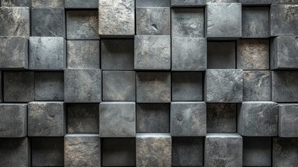Abstract Grey Stone Cube Wall Texture Background