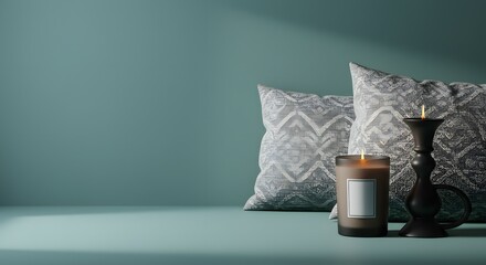 Serene Teal Room Decor Candles, Pillows, and Soft Lighting - A Relaxing Atmosphere