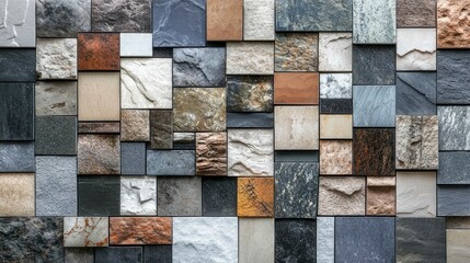 Abstract Stone Mosaic Wall Texture Background - Variety of Natural Stone Tiles