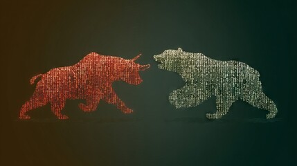 Bull and bear market symbols representing investment trends and financial risk in business economy