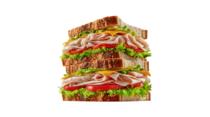 Delicious Double Decker Turkey Sandwich  Lettuce Tomato Cheese Bread