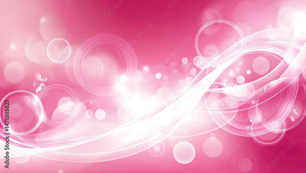 Poster pink abstract background with flowing curves and glowing circles