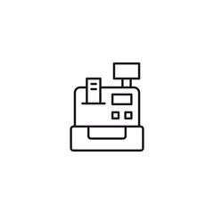 Outline icon of a cashier machine or point of sale terminal in clean line style. Suitable for retail, shopping, e-commerce, store management, and payment-related design projects. Scalable vector ideal