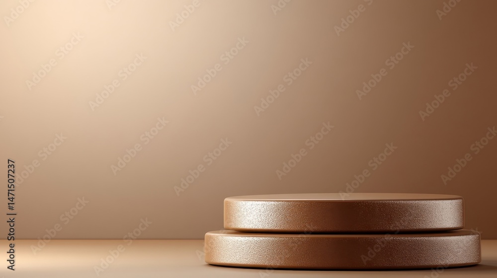 Poster two-tiered bronze display podium on a neutral brown background, ideal for product showcasing or mini