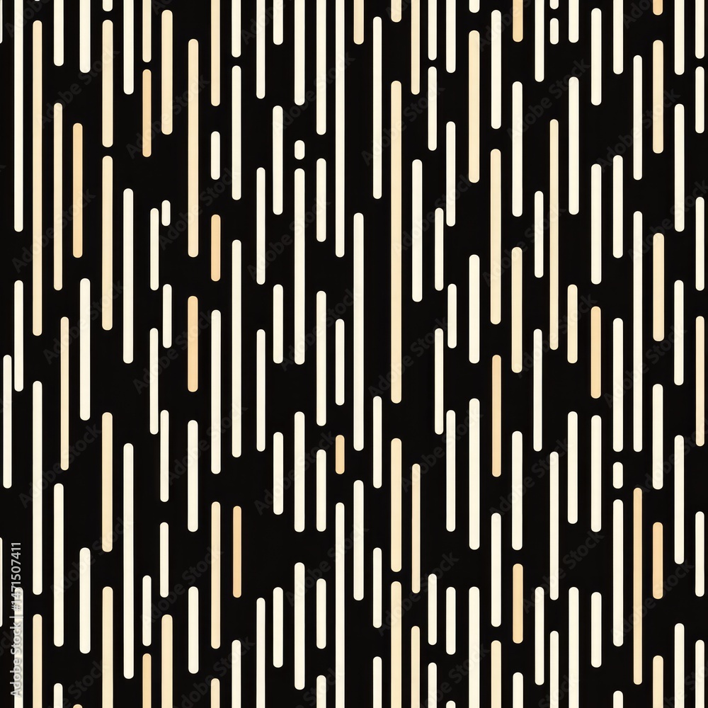 Poster abstract pattern with varying lengths of off-white and beige lines on a black background