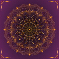 Glowing Ornamental Floral Mandala Vector Design for Wall Art, Greeting Card, Home Decor, Poster, Fabric Print, Digital Background, Invitation, Ornament, Logo, Coloring Book with Orange Color Neon