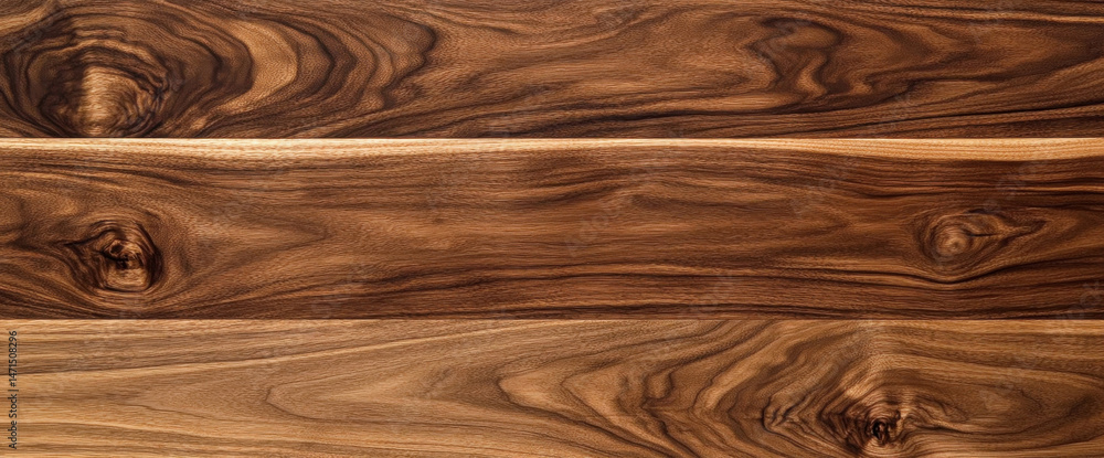 Aufkleber high-resolution image showcasing the rich, dark brown hues and intricate grain patterns of three hor