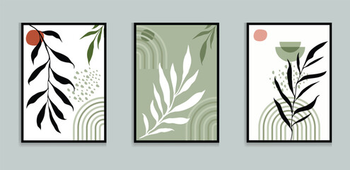 Botanical Minimalist Wall Decor Modern boho wall art set posters abstract boho rainbow prints vector
