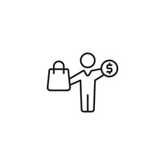 Minimalist line style icon of a buyer or customer, representing purchasing behavior and consumer activity. Suitable for retail, e-commerce, marketing, and business-related design projects. Clean vecto