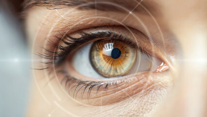 Cataract and Retina Concept ,Close up of eye with detailed iris and pupil, showcasing eye movement during retina scan
