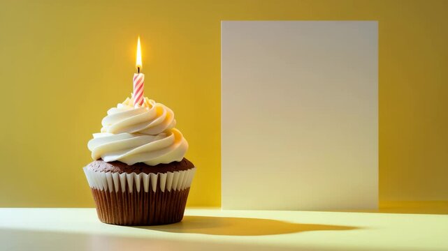 Creative birthday greeting with a cupcake and candle design, ample space for text