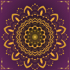 Intricate Floral Mandala Pattern–Vector Illustration for Tattoo Design, Wall Hanging, Decorative Art, Digital Print, Textile, Invitation, T-shirt, Packaging, Greeting Card with Golden-Dark Magenta 