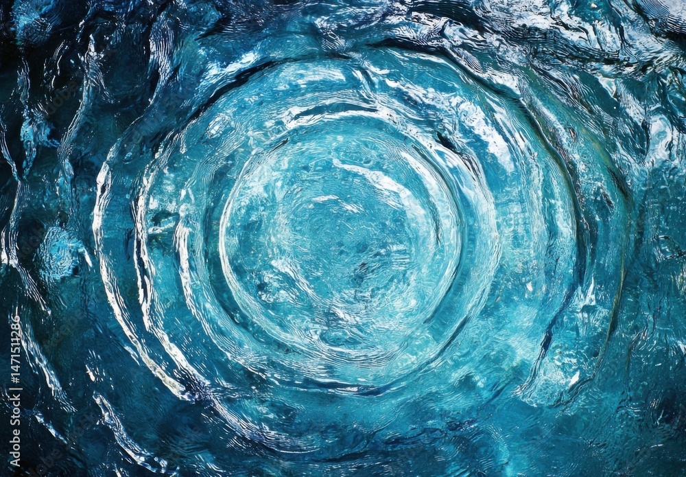 Poster Abstract concentric circles of turquoise water ripple outwards, creating a mesmerizing pattern of light and shadow. : Generative AI