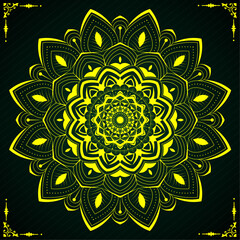 Traditional Floral Mandala Vector Design for Tattoo, Wall Art, Yoga, Meditation, Decoration, Fabric Print, Packaging, Greeting Card, Ornament, Poster with Yellow-dark green color