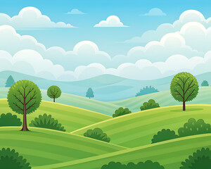 Obraz premium Minimal landscape with green hills and soft clouds /