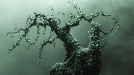 Fototapeta premium Mysterious, aged tree in a misty environment.
