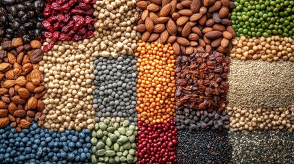 Colorful Assortment of Nuts, Seeds, and Dried Fruits A Healthy Food Background