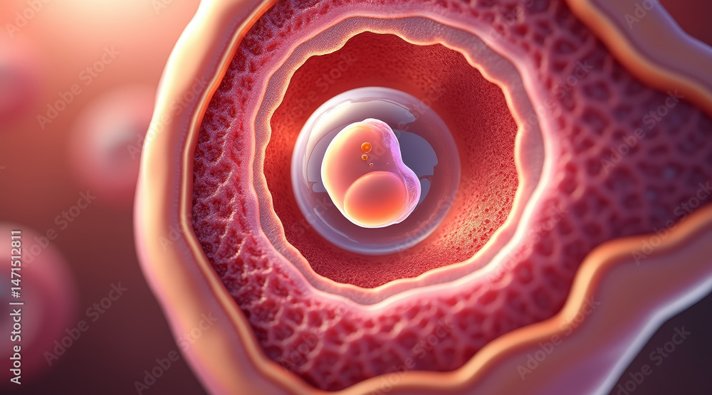 Poster ivf and embryo concept ,detailed view of cell structure showcasing embryo within biological environm